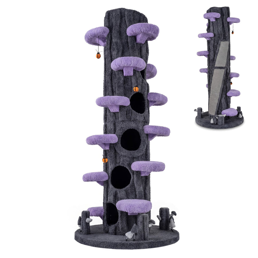 90.5 Inch Tall Multifunctional Cat Tree with Private Condos for Indoor Cats-Brown
