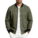 Mens Suede-Blend Casual Sporty Stand-Neck Jacket With Buttons