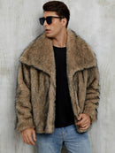 Mens Short Lapel-style Faux Fur Jacket Warm Outerwear
