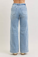 Judy Blue Mid Rise Retro Wide Leg Jeans with Fold-over Waistband