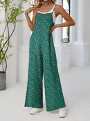 Full Size Floral Print Wide Leg Spaghetti Strap Overalls Plus Size