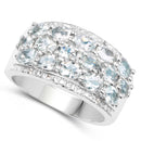 2.44 Carat Genuine Aquamarine & White Topaz .925 Sterling Silver Ring