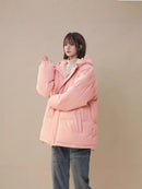 Womens Loose-fitting Solid-color Versatile Cotton Coat