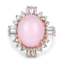 14K Rose Gold Plated 6.42 Carat Genuine Pink Opal and White Topaz .925 Sterling Silver Ring