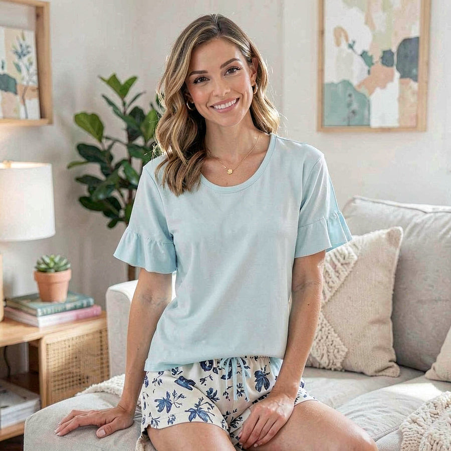 Hue Women's Solid Flounce-Sleeve Pajama Top, Size Small