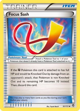 Focus Sash 091/111 - XY  Furious Fists Reverse Holofoil