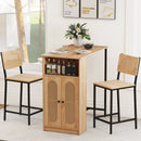 3-Piece Bar Table and Chairs Set with Storage Shelves and Footrests-Natural