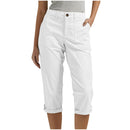 Womens Solid-color Buttoned Roll-up Capri Pants