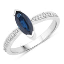 1.44 Carat Genuine Blue Sapphire and White Diamond 14K White Gold Ring