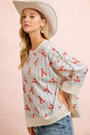 BiBi 4th Of July Lobsters Stripe Waffle Knit Sleeve Top