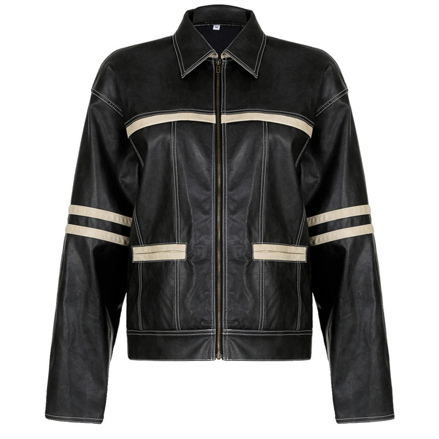 Women's Retro Contrast Color Split Leather Coat