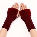 Women's Cable Knit Arm Warmers - Open End Half Finger Gloves with Wool Lining for Fall Winter Cold Weather
