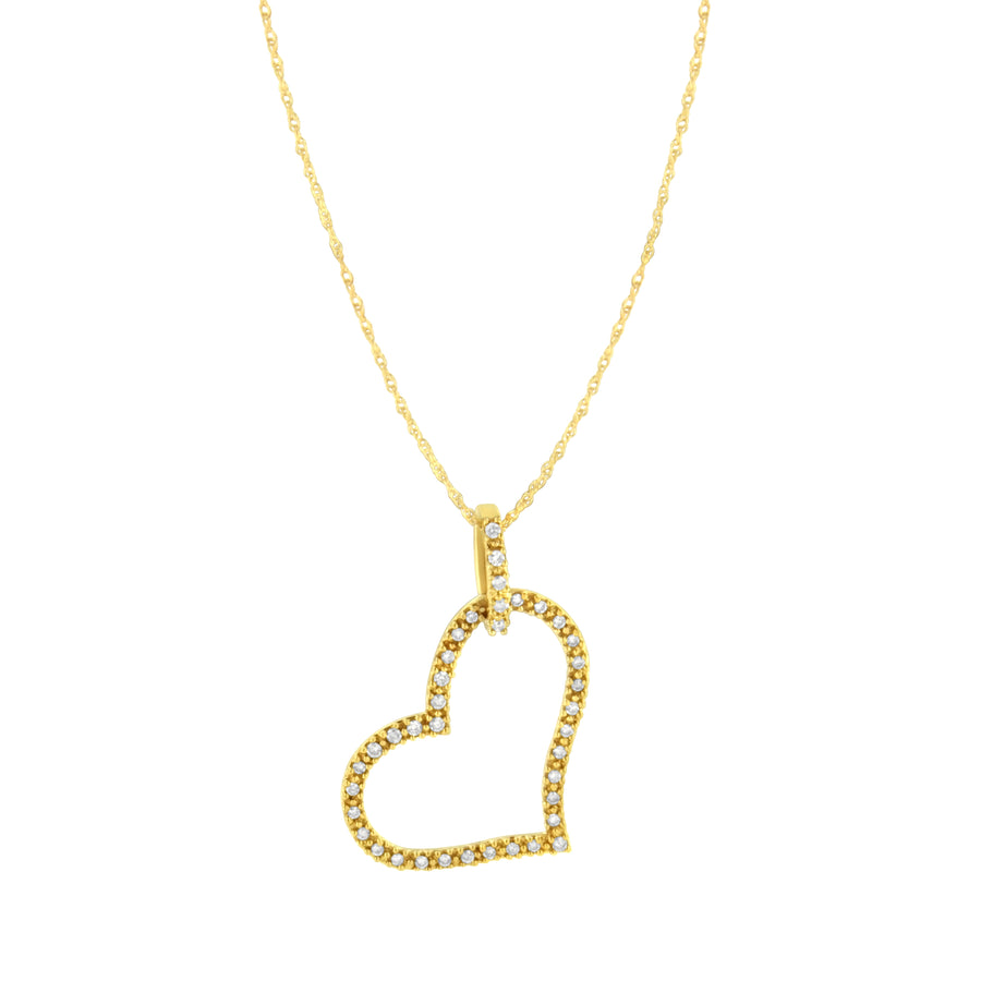 10K Yellow Gold 1/4 cttw Prong Set Round-Cut Diamond Open Heart 18