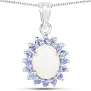 2.26 Carat Genuine Opal and Tanzanite .925 Sterling Silver Pendant