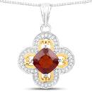 1.63 Carat Genuine Hessonite and White Diamond 18K Yellow Gold with .925 Sterling Silver Pendant