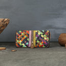 Genuine Leather Woven Patchwork Long Wallet
