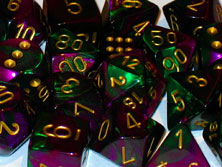 Gemini 3 Polyhedral Green-Purple/gold 7-Die Set