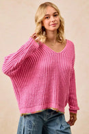BiBi V-Neck Sweater with Colorful Trim