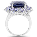 17.81 Carat Dyed Sapphire and Tanzanite .925 Sterling Silver Ring