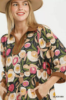 Umgee Mix Floral Contrast Trim Shift Mini Dress