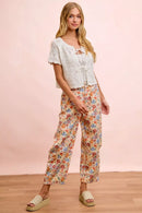 BiBi Washed Floral Printed Twill Barrel Pants