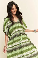 Davi & Dani Multi Color Wavy Tie Waist Flowy Sleeve Dress