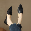 Stitched Leather Pointed Low-Cut Shoes