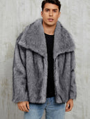 Mens Short Lapel-style Faux Fur Jacket Warm Outerwear