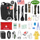47Pcs Emergency Survival Kit Survival EDC Gear Equipment Tool First Aid Supplies Kit Tools with Pouch for Hiking Hunting Disaster Camping Adventure
