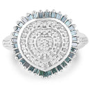 0.74 Carat Genuine White Diamond and Green Diamond .925 Sterling Silver Ring