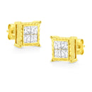 14K Yellow Gold 1 Cttw Princess Cut Diamond Square Stud Earrings