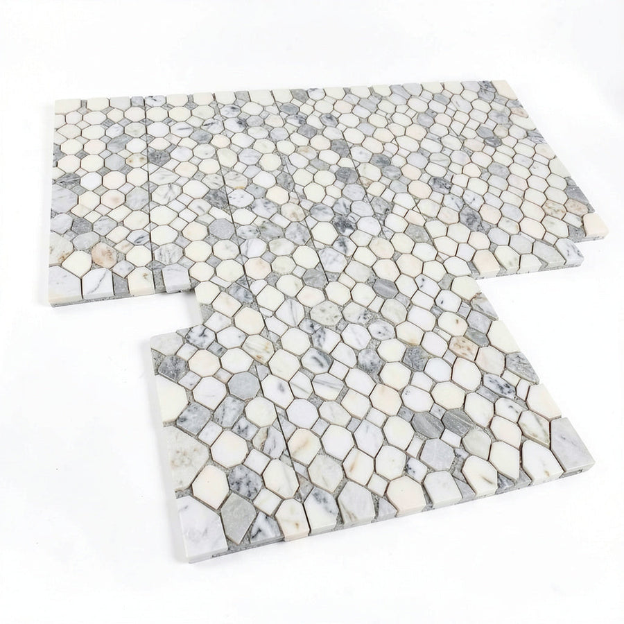 Lot of 3 sheets 12 in. x 12 in. Marble Mosaic Floor and Wall Tile