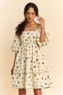 Davi & Dani Cactus Printed Poplin Contrast Piping Mini Dress