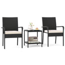 3 Piece Patio Furniture Set with Seat Cushions and Tempered Glass Tabletop
