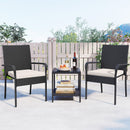 3 Piece Patio Furniture Set with Seat Cushions and Tempered Glass Tabletop