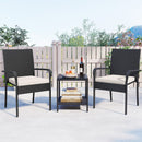 3 Piece Patio Furniture Set with Seat Cushions and Tempered Glass Tabletop