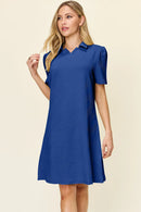 Double Take Full Size Texture Collared Neck Short Sleeve Dress