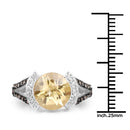 3.64 Carat Genuine Citrine, Champagne Diamond and White Diamond .925 Sterling Silver Ring