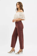 RISEN Tummy Control High Rise Crop Wide No Waist Band Pants