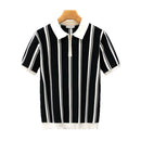 Mens Half-Zip Short-Sleeve Striped Polo Shirt