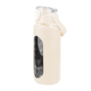 64Oz Glass Water Bottle Sports Water Bottle Motivational Water Bottle Water Intake Tracker Bottle with Straw Time Marker Silicone Sleeve Handle for Gy