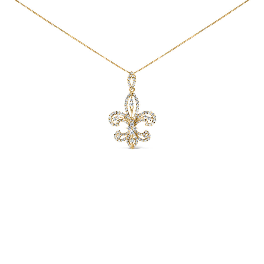 14K Yellow Gold 1.00 Cttw Round Diamond Fleur De Lis 18