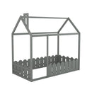 {Slats are not included}Twin Size Wood Bed House Bed Frame with Fence for Kids Teens Girls Boys {Gray}