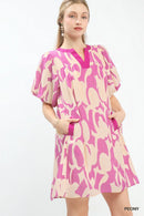 Umgee Abstract Print Puff Sleeve Shift Dress