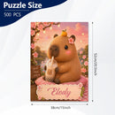 Personalized Capybara Puzzle | Custom Name | Good Vibes Pink Blossom 500-Piece Jigsaw Gift