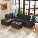 98 Inches Sectional Sofa Couch with Movable Storage Ottoman and Linen Fabric Backs