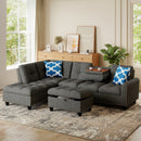 98 Inches Sectional Sofa Couch with Movable Storage Ottoman and Linen Fabric Backs