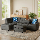 98 Inches Sectional Sofa Couch with Movable Storage Ottoman and Linen Fabric Backs