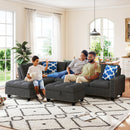 98 Inches Sectional Sofa Couch with Movable Storage Ottoman and Linen Fabric Backs