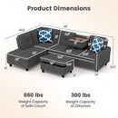 98 Inches Sectional Sofa Couch with Movable Storage Ottoman and Linen Fabric Backs